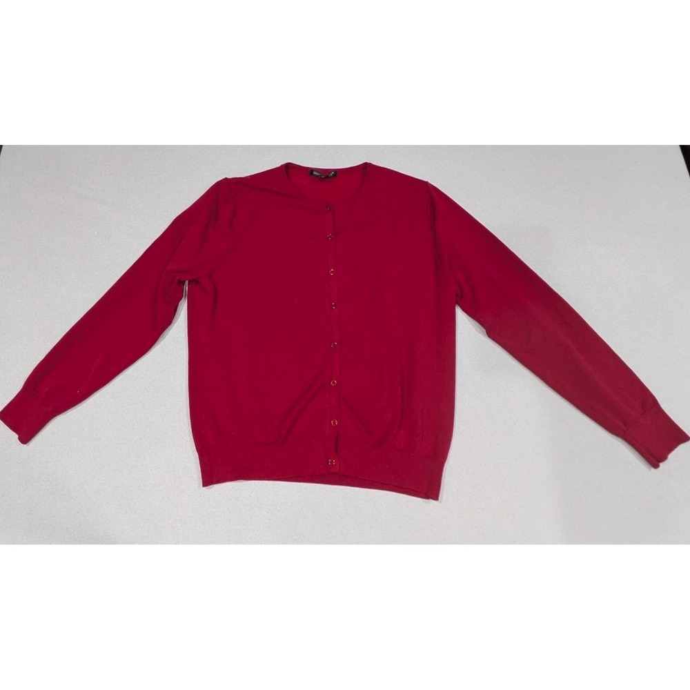 August Silk Cardigan Women XL Red Excellent Silk Blend Button Front Crew Neck